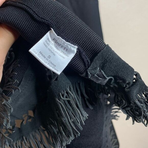 Parker serene leather fringe trim sleeveless fit flare skater dress black - Picture 9 of 9